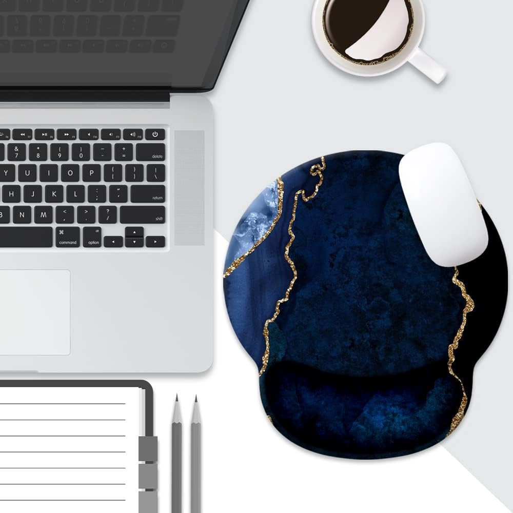 Blue and Gold Marble Mouse Pad with Wrist Rest Support,Cute Custom Gaming Made Non 250Mmx230Mmx5Mm
