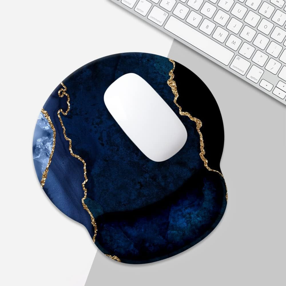 Blue and Gold Marble Mouse Pad with Wrist Rest Support,Cute Custom Gaming Made Non 250Mmx230Mmx5Mm