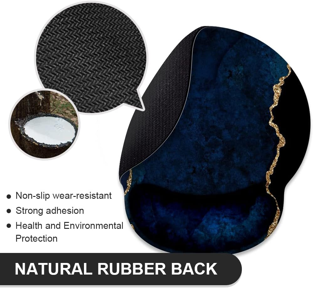 Blue and Gold Marble Mouse Pad with Wrist Rest Support,Cute Custom Gaming Made Non 250Mmx230Mmx5Mm