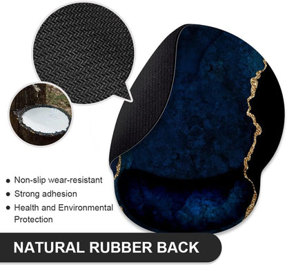 Blue and Gold Marble Mouse Pad with Wrist Rest Support,Cute Custom Gaming Made Non 250Mmx230Mmx5Mm
