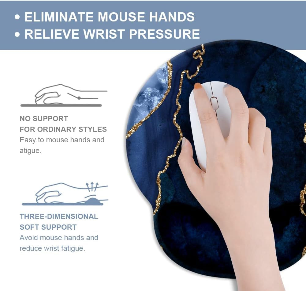 Blue and Gold Marble Mouse Pad with Wrist Rest Support,Cute Custom Gaming Made Non 250Mmx230Mmx5Mm