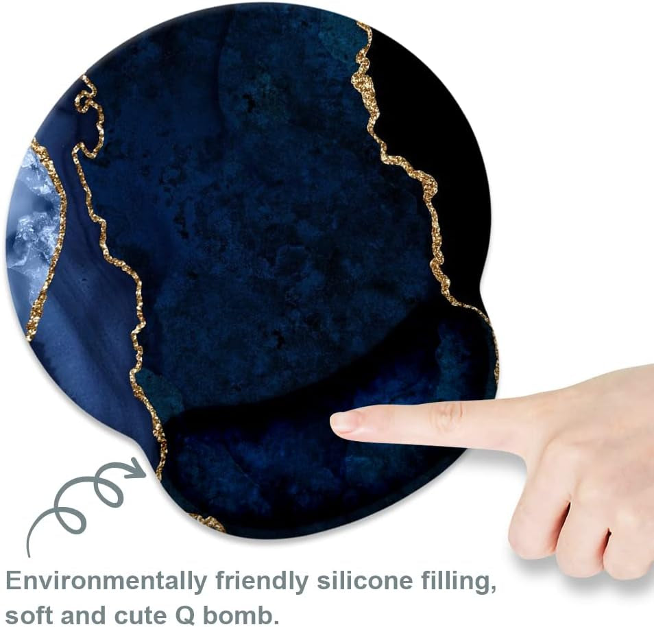Blue and Gold Marble Mouse Pad with Wrist Rest Support,Cute Custom Gaming Made Non 250Mmx230Mmx5Mm