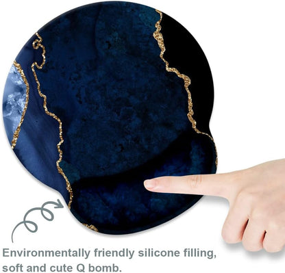 Blue and Gold Marble Mouse Pad with Wrist Rest Support,Cute Custom Gaming Made Non 250Mmx230Mmx5Mm