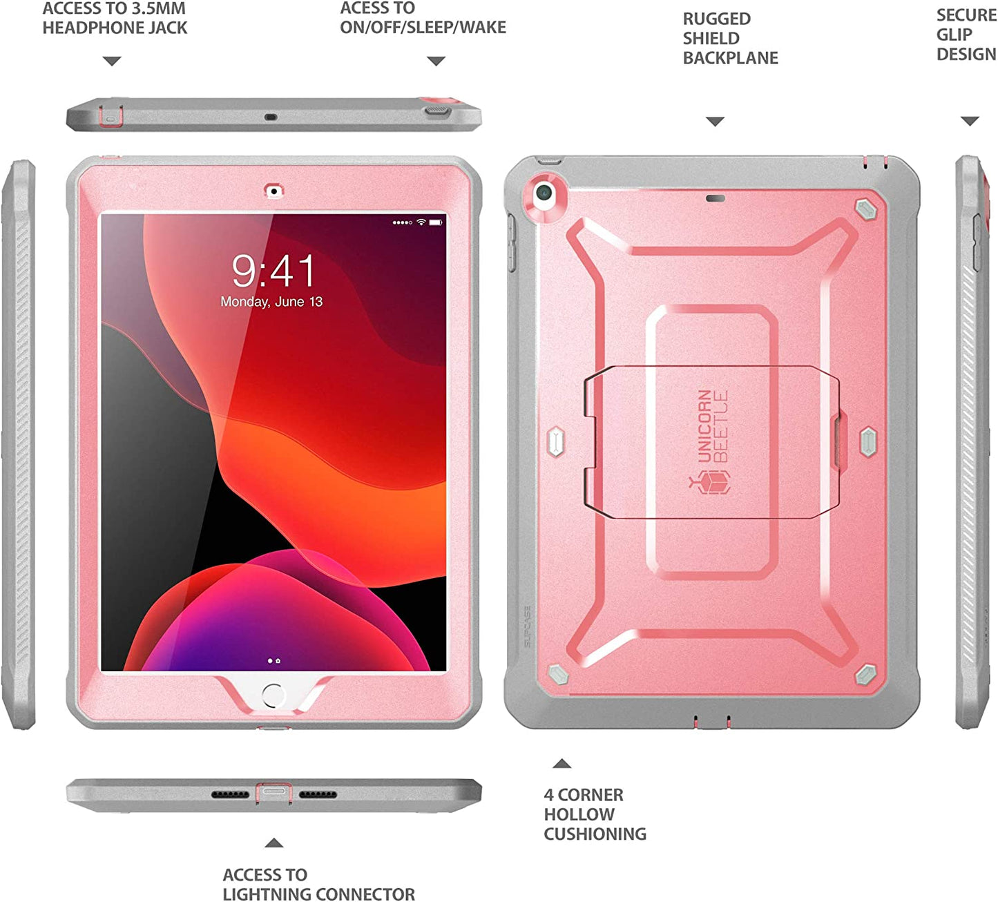 Heavy Duty Rugged Protective Case for iPad 9th Gen - Built-In Stand & Screen Protector (Unicorn Beetle Pro) - Compatible with iPad 10.2 (2021/2020/2019) - Stylish Rosegold Design