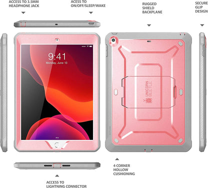 Heavy Duty Rugged Protective Case for iPad 9th Gen - Built-In Stand & Screen Protector (Unicorn Beetle Pro) - Compatible with iPad 10.2 (2021/2020/2019) - Stylish Rosegold Design