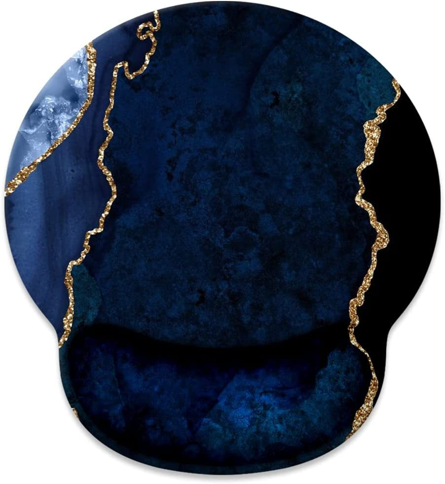 Blue and Gold Marble Mouse Pad with Wrist Rest Support,Cute Custom Gaming Made Non 250Mmx230Mmx5Mm